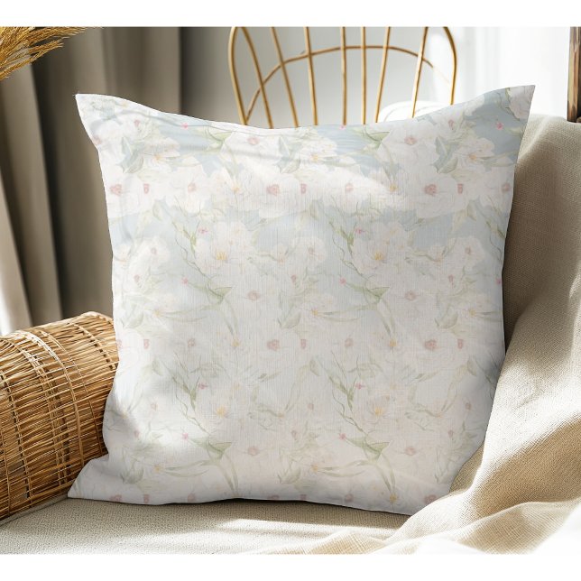 Almofada Padrão Floral Branco Suave Elegante (Criador carregado)