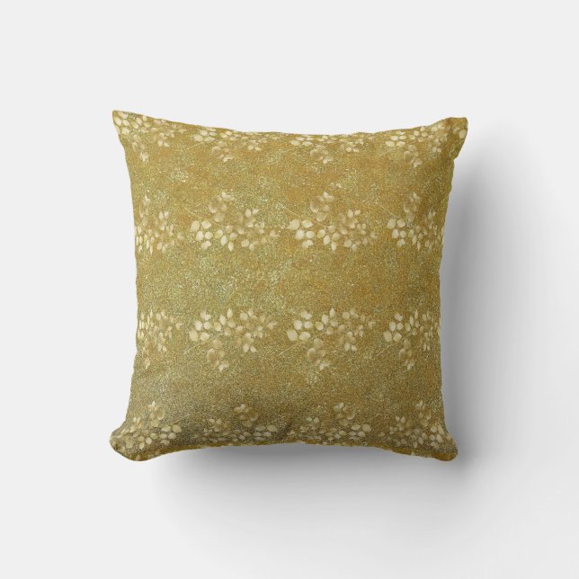 Almofada Padrão Floral Brilho Dourado Clássico (Frente)