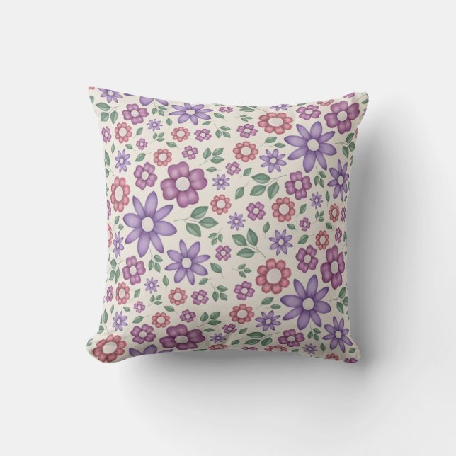Almofada padrão floral caprichoso em creme suave (Frente)