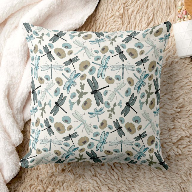 Almofada Padrão Floral Chic Dragonflies (Chic Dragonflies Floral Pattern Throw Pillow from Jenn's Emporium. )