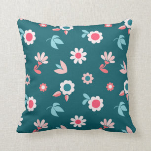 Almofada Padrão Floral Cinza Moderno Rosa e Teal