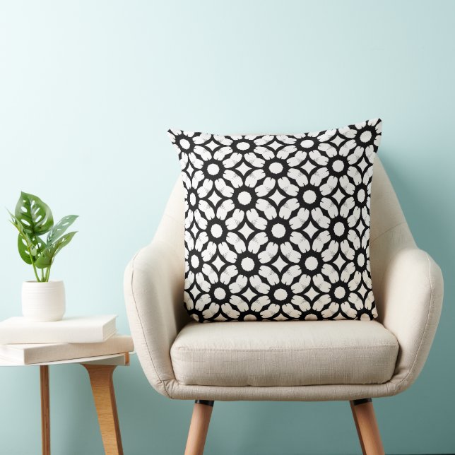 Almofada Padrão Floral/Círculo Preto e Branco Moderno Repet (Cadeira)