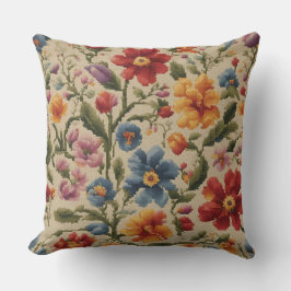 Almofada Padrão Floral Colorido de Bordado Cruzado Vintage