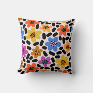 Almofada Padrão Floral Colorido Retro no Estilo Memphis