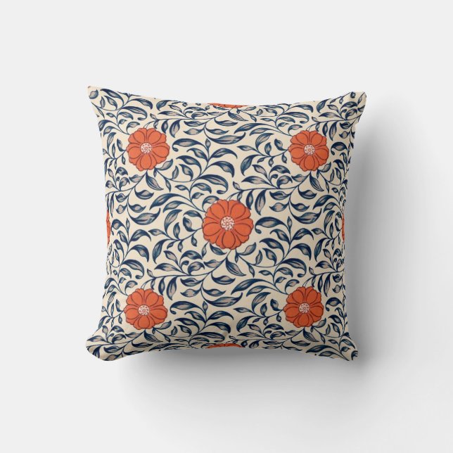 Almofada Padrão floral contínuo com flor laranja vibrante (Frente)