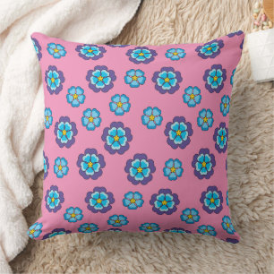 Almofada Padrão Floral Cor-de-Rosa Azul