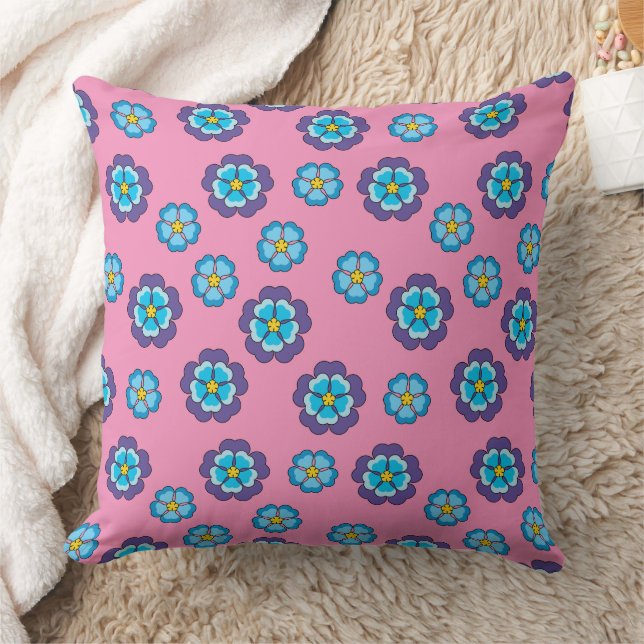 Almofada Padrão Floral Cor-de-Rosa Azul (Cobertor)