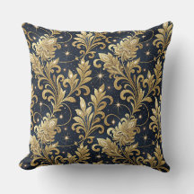 Padrão Floral Damask Luxuoso Dourado e Preto