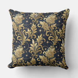 Almofada Padrão Floral Damask Luxuoso Dourado e Preto