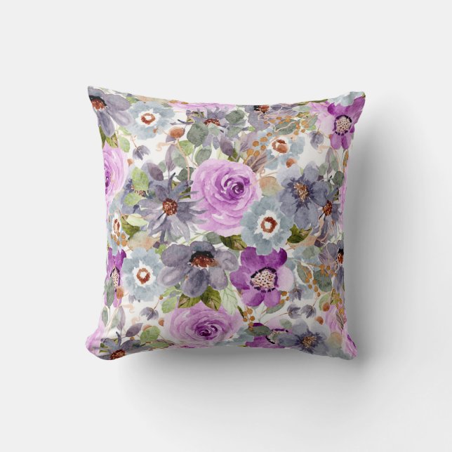 Almofada Padrão Floral de Aquarela (Frente)