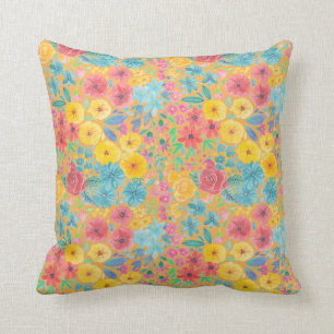 Almofada Padrão floral de aquarelas em amarelo