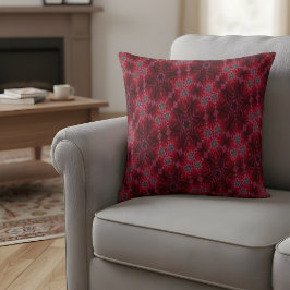 Almofada Padrão Floral de Caleidoscópio Rosa Vermelha