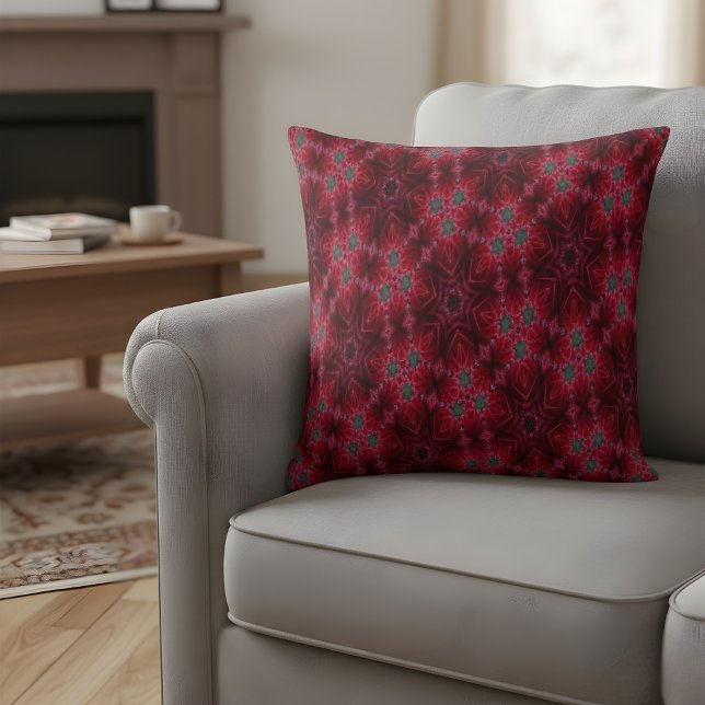Almofada Padrão Floral de Caleidoscópio Rosa Vermelha (Criador carregado)