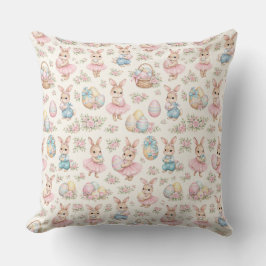 Almofada Padrão Floral de Coelhinho de Páscoa Fofo - Primav