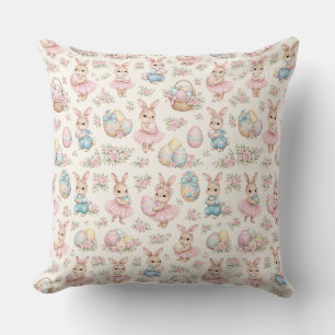 Almofada Padrão Floral de Coelhinho de Páscoa Fofo - Primav