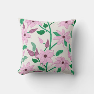 Almofada Padrão Floral de Cor de Água da Clematis Rosa Trai