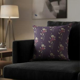 Almofada Padrão Floral de Cores Aquáticas Quentes Roxo