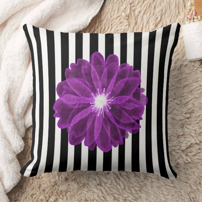 Almofada Padrão Floral de Flor Xray com Stripes Pretas e Br (Cobertor)