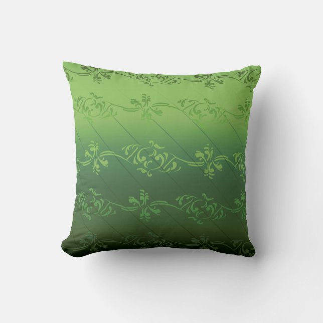 Almofada Padrão Floral de Folha Listrada Gradiente Verde (Frente)