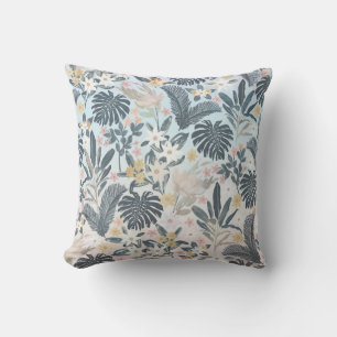 Almofada Padrão Floral de Folhagem Dourada de Cinzas Tropic