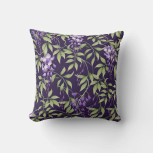 Almofada Padrão Floral de Folhas Verdes e Wisteria