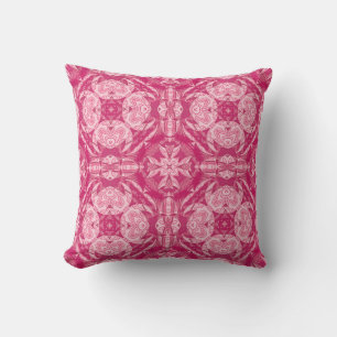 Almofada Padrão Floral de Mandala de Abstrato cor-de-rosa s