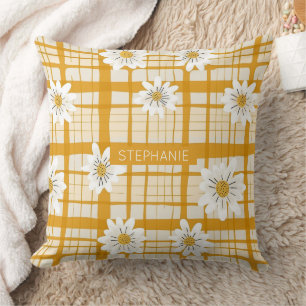 Almofada Padrão Floral de Margarida Branca em Gingham Amare