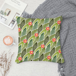 Almofada Padrão Floral de Margarida Verde Vermelha-Cute Gro