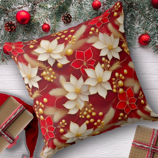 Almofada Padrão Floral de Natal Branco Vermelho nº 17 ID100 (Criador carregado)