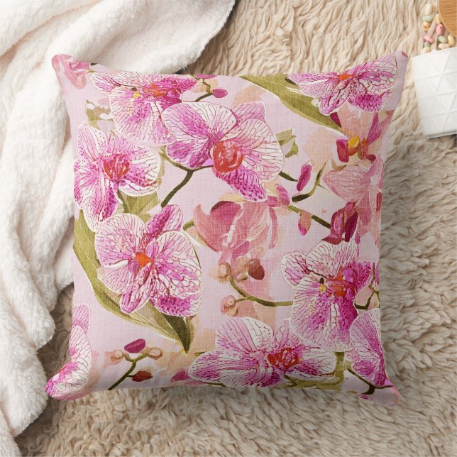 Almofada padrão floral de orquídea rosa (Cobertor)