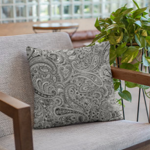Almofada Padrão Floral de Paisley Preto e Cinza