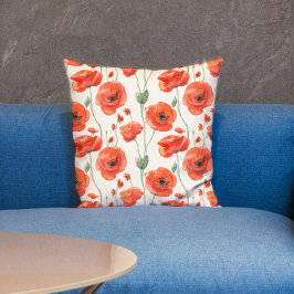 Almofada Padrão Floral de Papoula Vermelha e Branco Bem Chi
