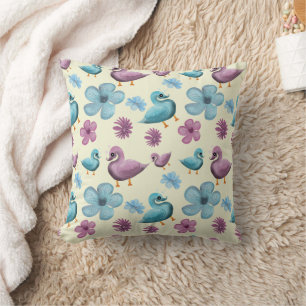 Almofada Padrão Floral de Pato Fofo Estética Pastel Kawaii