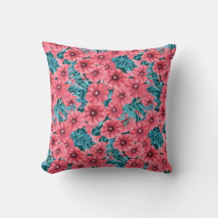 Almofada Padrão floral de petúnia de cor vermelha