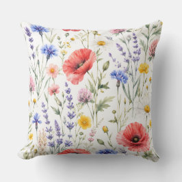 Almofada Padrão Floral de Prado de Flores Silvestres em Aqu
