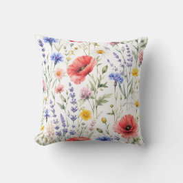 Almofada Padrão Floral de Prado de Flores Silvestres em Aqu