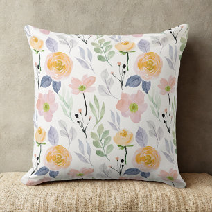 Almofada padrão floral de rosa de cor d'água amarela vintag