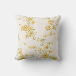 Almofada Padrão Floral de Rosas Amarelas Vintage Elegante