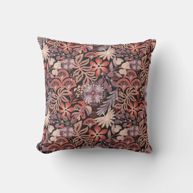 Almofada Padrão Floral de Terracota Boho (Frente)