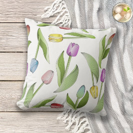 Almofada Padrão Floral de Tulipa Colorido Moderno e Elegant