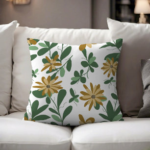 Almofada Padrão Floral Design 277 Verde Laranja Branco