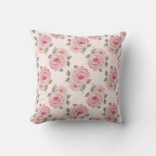 Almofada Padrão floral do casal de rosas cor-de-rosa-vindim
