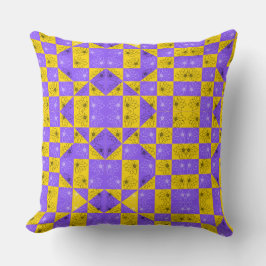 Almofada Padrão floral do Checkerboard roxo e ouro moderno