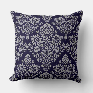 Almofada Padrão Floral do Damasco Luxurioso em Azul Muito P