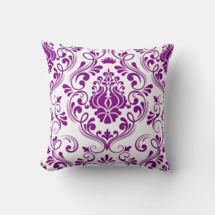 Almofada Padrão Floral do Damasco Roxo e Branco Elegante