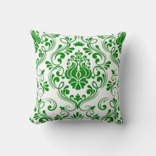 Almofada Padrão Floral do Damasco Verde e Branco Elegante