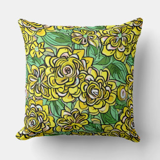 Almofada Padrão Floral do Estilo de Ilustração Amarelo