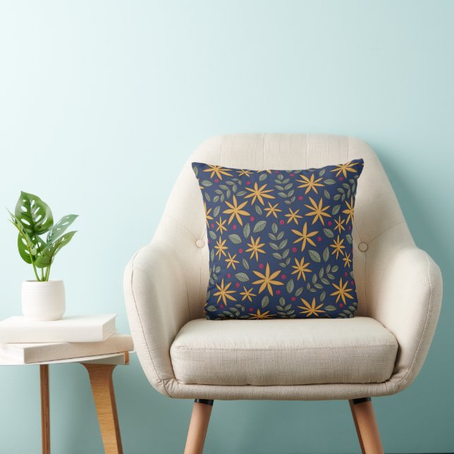 Almofada Padrão Floral Dourado Desenho Botânico (Cadeira)