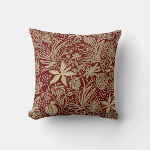 Almofada Padrão Floral Dourado e preguiçoso em vermelho pro