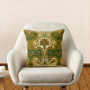 Almofada Padrão Floral Dourado e Verde Vintage